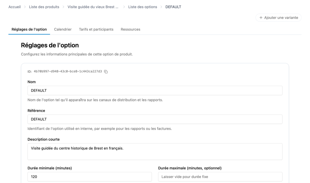 Comment créer une option pour mon produit