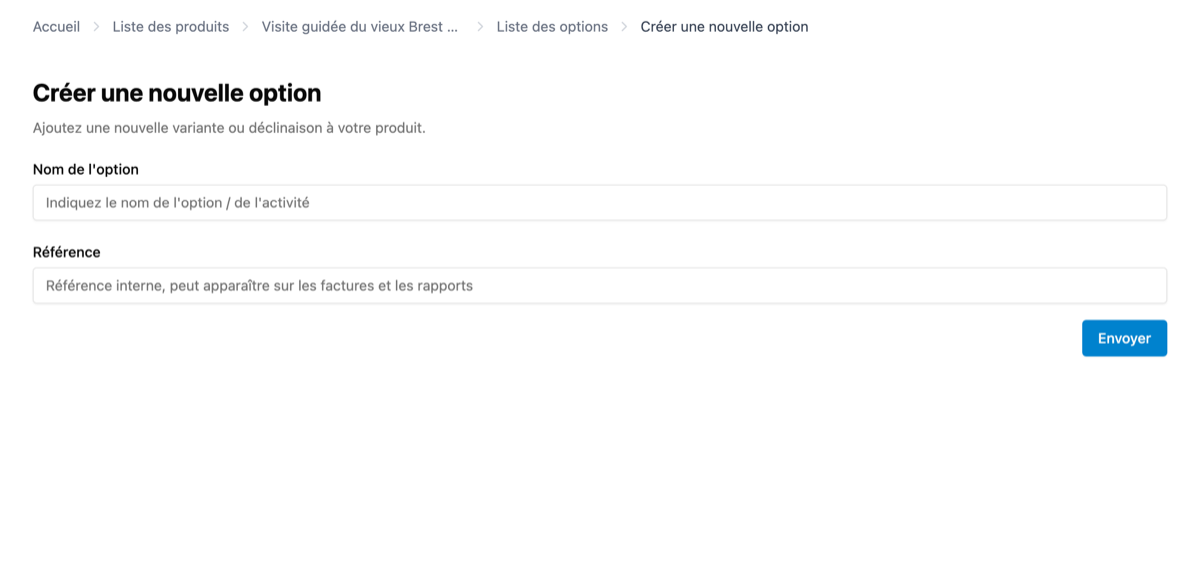 Comment créer une option pour mon produit