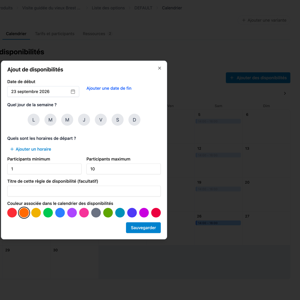 Comment modifier les horaires d'un produit pour un jour spécifique