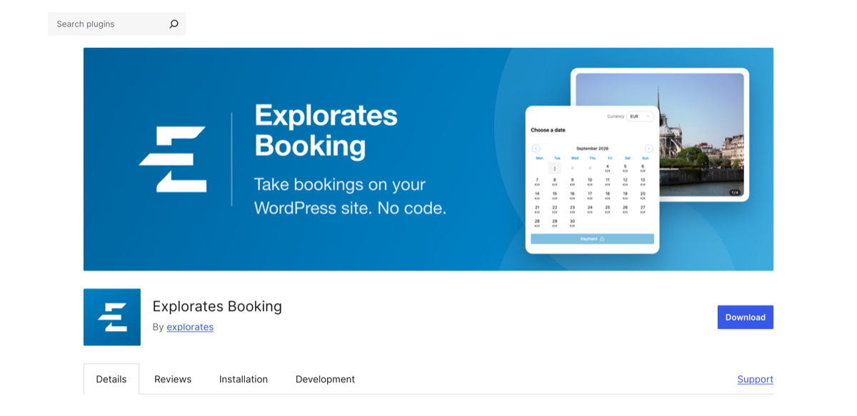 Le plugin Explorates Booking sur wordpress.org