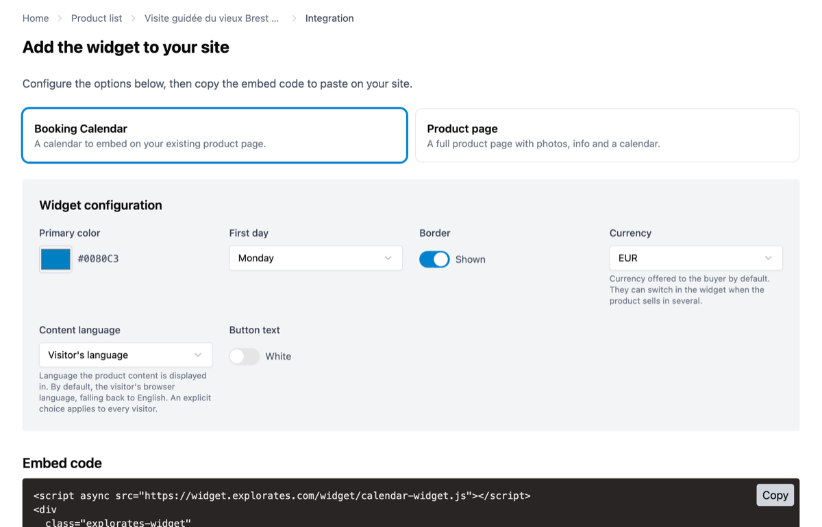 How do I add the Explorates booking widget to WordPress