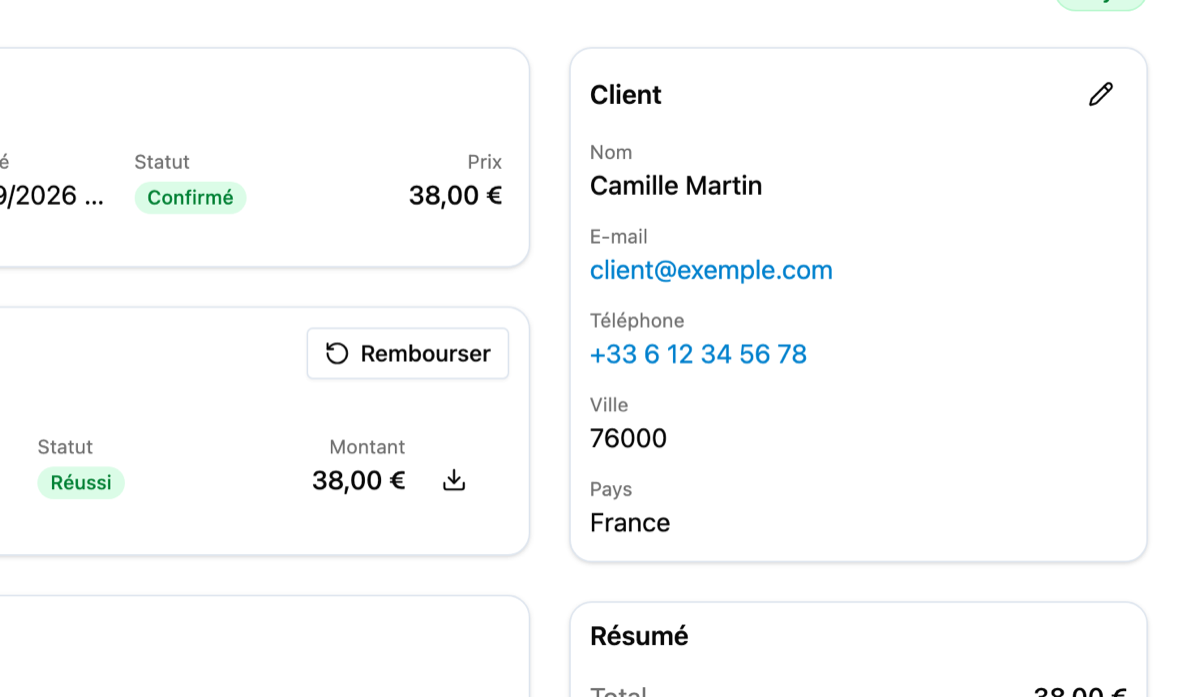Comment modifier les informations sur un client dans une réservation