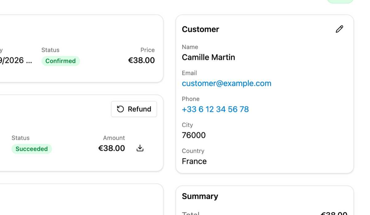 How do I change a customer's details on a booking