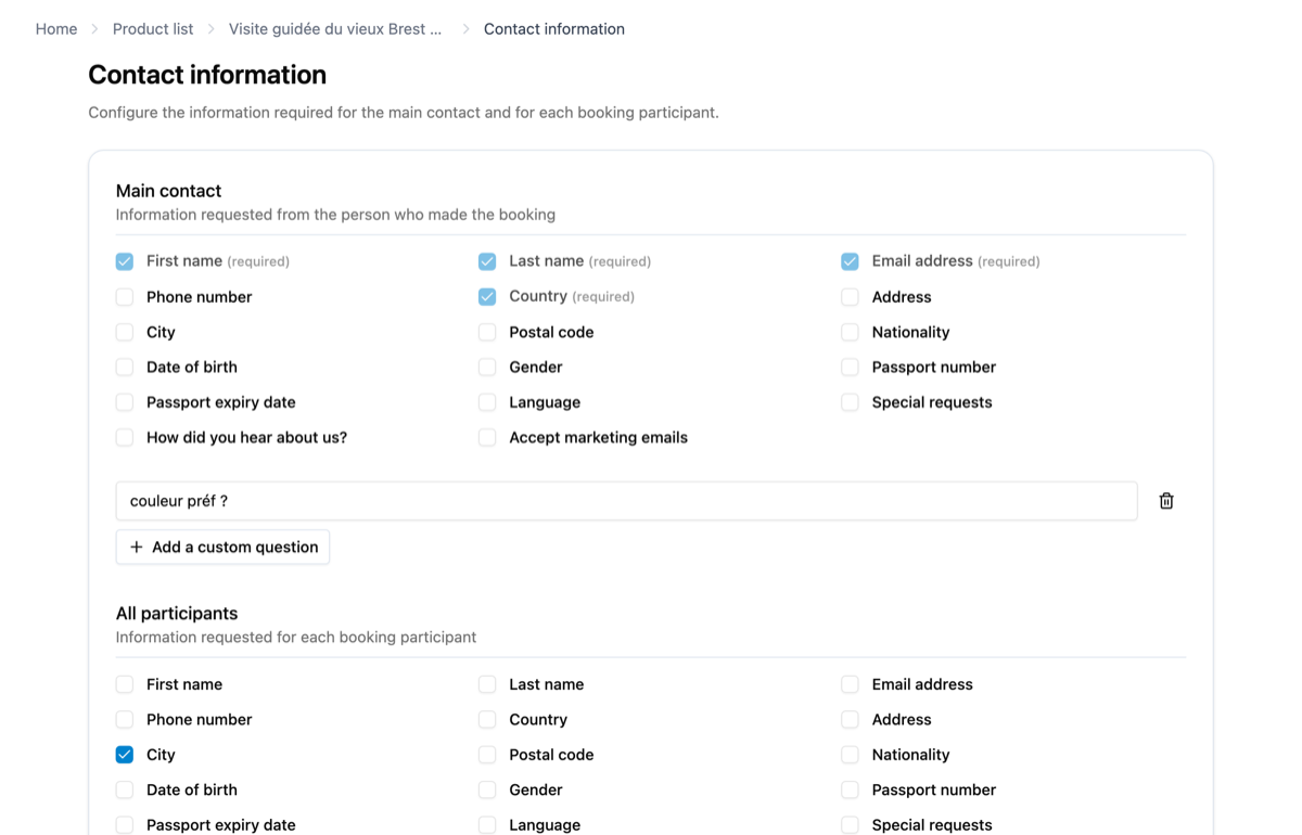 Contact information for a product