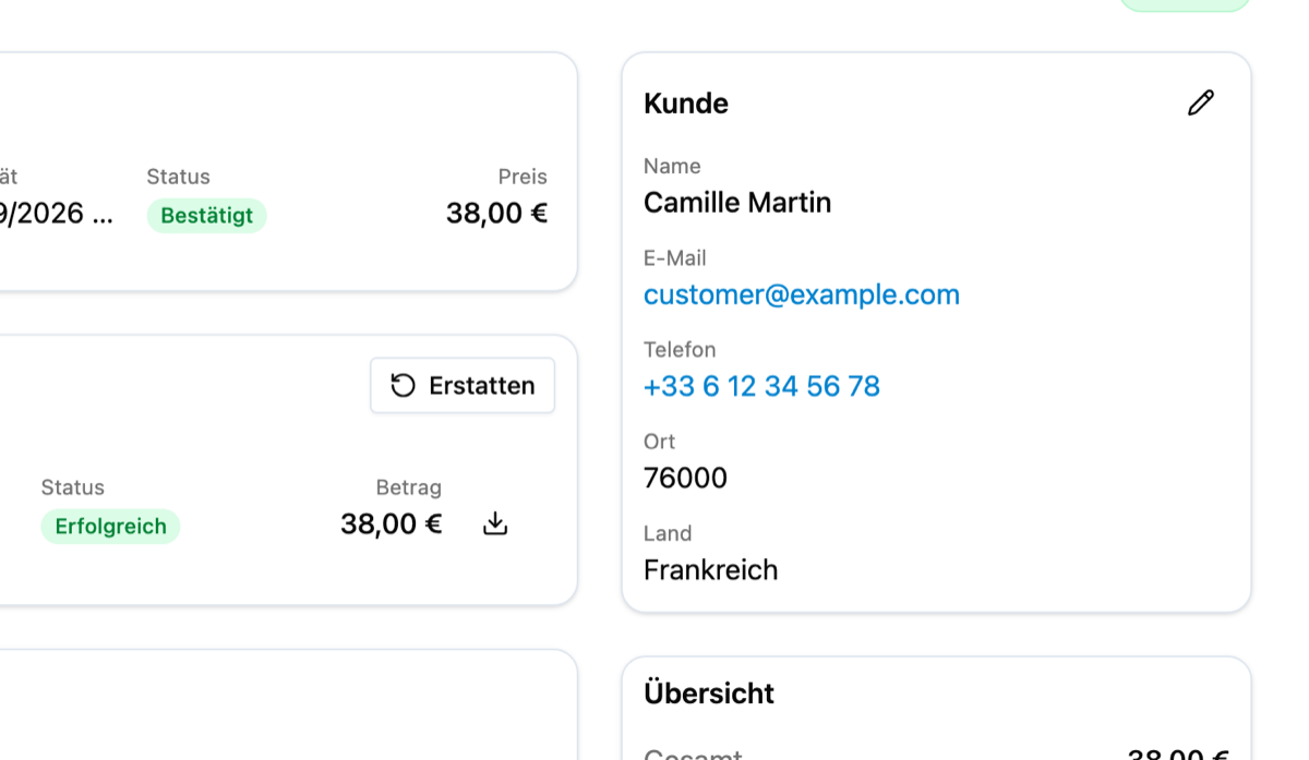 Wie ändere ich die Kundendaten einer Buchung