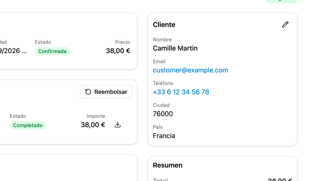 Cómo cambio los datos de un cliente en una reserva