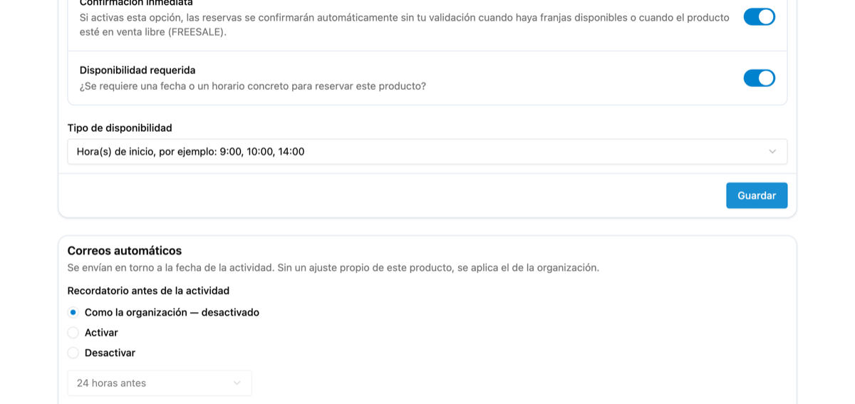 Cómo defino la disponibilidad de un producto