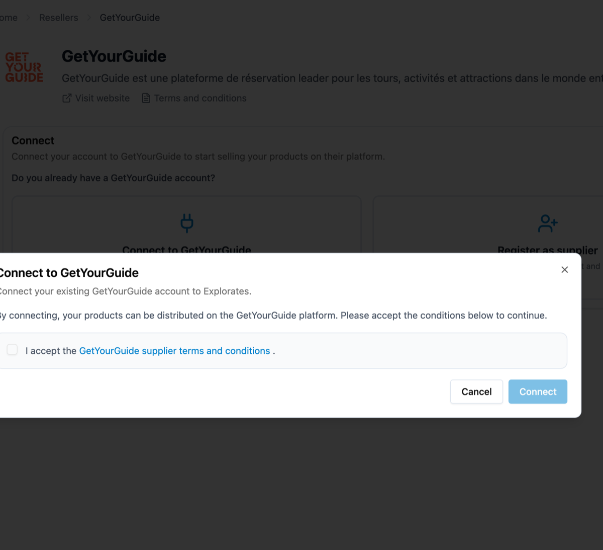 Connecting GetYourGuide in Explorates