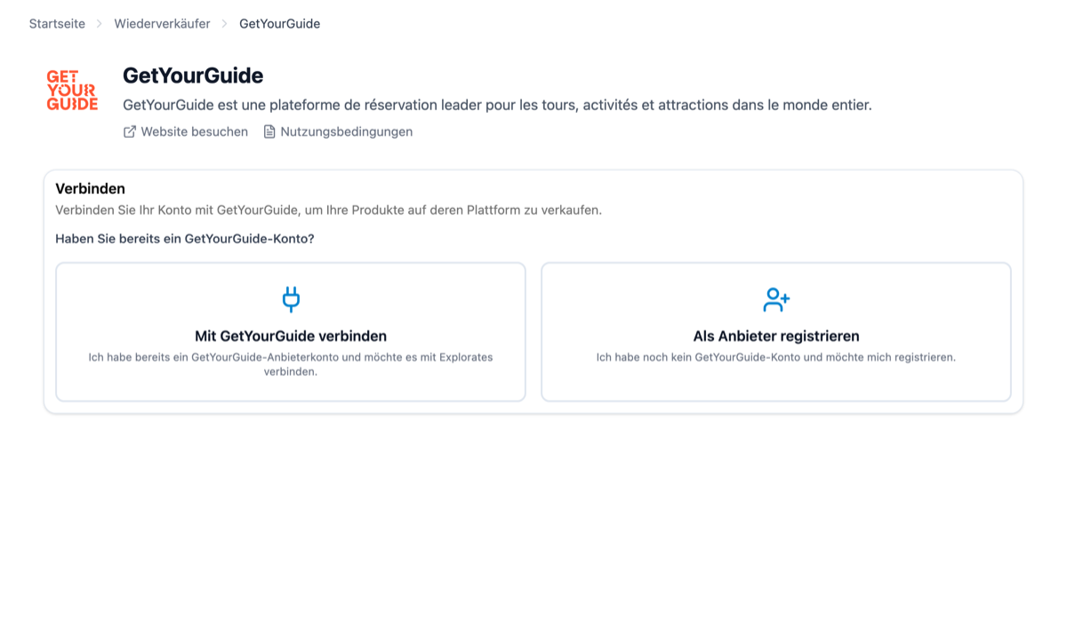 GetYourGuide in Explorates verbinden