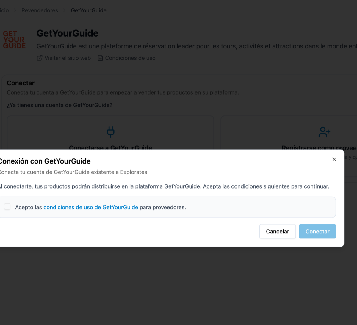 Conectar GetYourGuide en Explorates