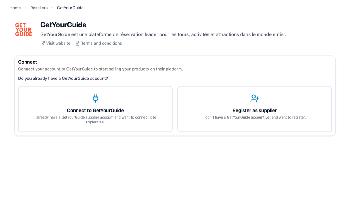 Connecting GetYourGuide in Explorates