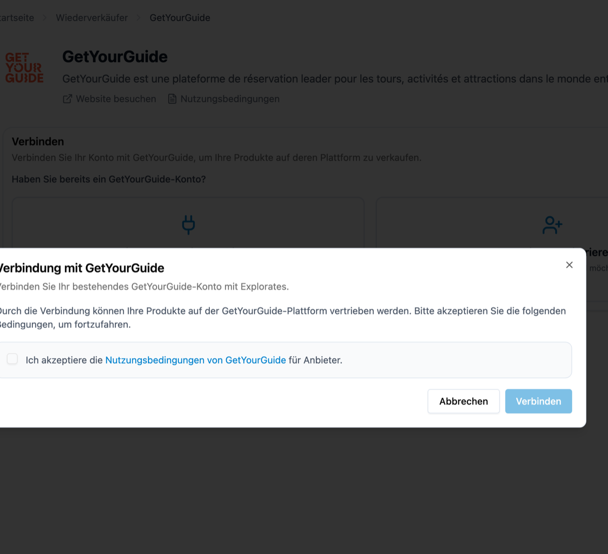 GetYourGuide in Explorates verbinden